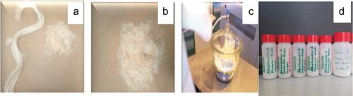 Figure 1. (a) Enset fiber (b) Chopped enset fiber (c) Desiccation and (d) Samples.