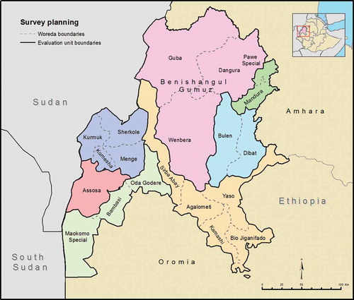 Figure 1. Evaluation unit boundaries, Global Trachoma Mapping Project, Benishangul Gumuz, Ethiopia, 2013–2014.