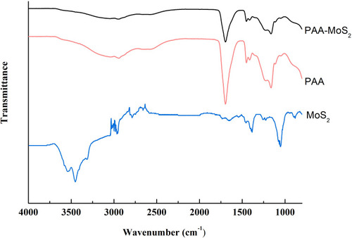 Figure 2 ATR-FTIR spectra of PAA-MoS2 NPs.