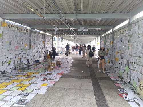 Figure 4: Citizens covered flyovers with messages supporting the protests and encouraging people to register to vote in local district council elections (Source: Hung-Ying Chen).