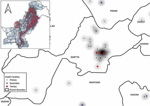 Figure 1. Distribution of primary, secondary, and tertiary health facilities in Pakistan.