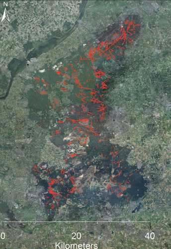 Fig. 6. Reconstruction of historic road systems of the Veluwe region by Airborne Laser Scan visualisation.