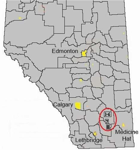 Fig. 1 Eight soybean disease survey locations in Alberta, 2020