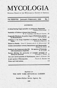 Cover image for Mycologia, Volume 38, Issue 1, 1946