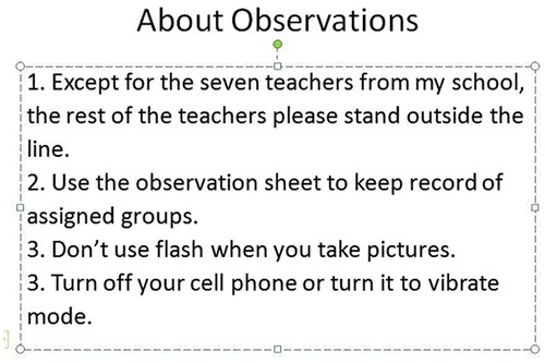 Figure 7. PowerPoint slide on observation notes