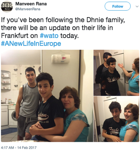 Figure 3. Rana’s tweet depicting the family in their new flat.