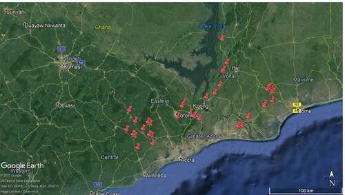 Figure 1. Areas surveyed for cassava mosaic begomoviruses and associated DNA satellites