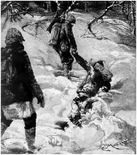 Figure 5. ‘Christmas skedaddlers’ on a difficult festive ascent of Mount Adams. (Corbin Citation1892).
