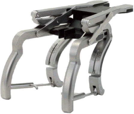 Figure 2.  Double-bladed calibrated tensor (balanSys; Mathys AG, Bettlach, Switzerland). A quantified amount of vertically-oriented force can be applied independently to the medial and lateral compartments.