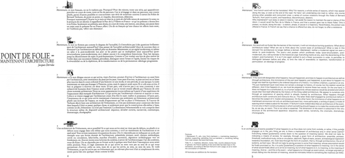 Figure 4 Tschumi’s La Case Vide, 4–5; an essay by Jacques Derrida, Point de folie – maintenant l’architecture (1985). © Architectural Association Publications, Architectural Association School.