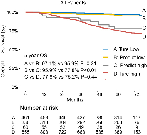 Figure 4 Risk stratification in final model and AJCC stage.