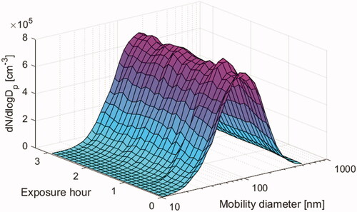 Figure 3. Typical particle number size distribution during the diesel exhaust exposure.