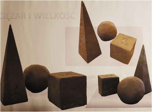 Figure 3. Examples of simple geometric solids modelled in clay (Ciezar Wielkosc).