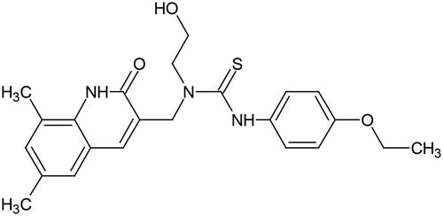 Figure 1. The structure of Inh 1 (1-((6,8-dimethyl-2-oxo-1,2-dihydroquinolin-3-yl)methyl)-3-(4-ethoxy-phenyl)-1-(2-hydroxy-ethyl)thiourea).