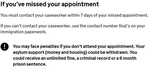 Figure 1. Shows a snapshot taken from the UK Home Office website. Available at: https://www.gov.uk/immigration-reporting-centres.