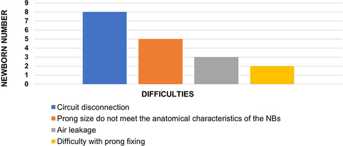 Figure 3 Difficulties reported using the short binasal prong in the evaluated newborns.