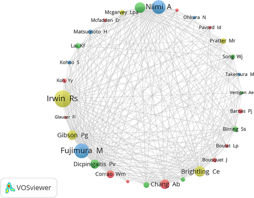 Figure 8 Contribution and cooperation of different authors by VOSviewer.