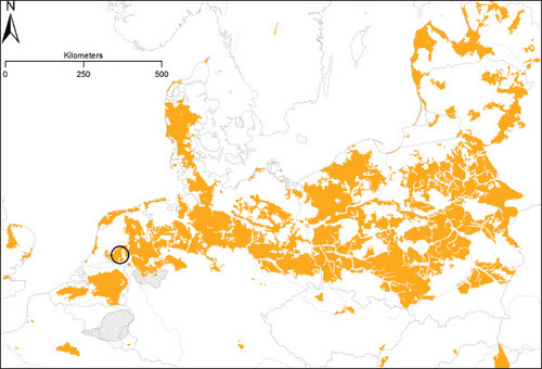 Fig. 1. Geographical distribution of The North-west European Sand Belt and location of the research area of The Veluwe within this belt.