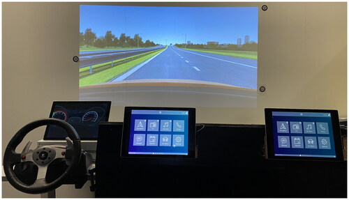 Figure 3. Demonstration of the simulator and study set-up with the mounted IVIS screens.