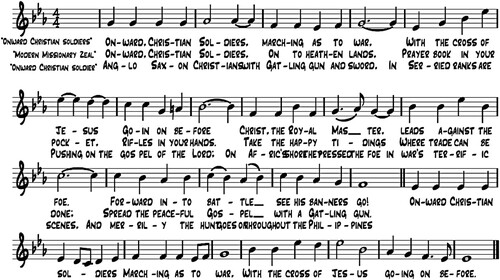 Figure 6. “Onward Christian Soldiers” / “Modern Missionary Zeal” / “Onward Christian Soldier.” Author’s transcription.