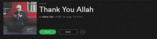 Figure 1. Maher Zain’s album Thank You Allah as presented on Spotify in original version.