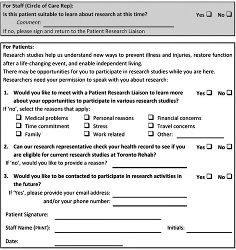 Figure 2 Research Interest Form (RIF) used for new inpatient screening.
