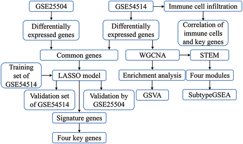 Figure 1 Study flowchart. Sequencing data from sepsis patients and controls in GSE54514 and GSE25504 datasets were analyzed by bioinformatics in order to identify early potential biomarkers of sepsis.