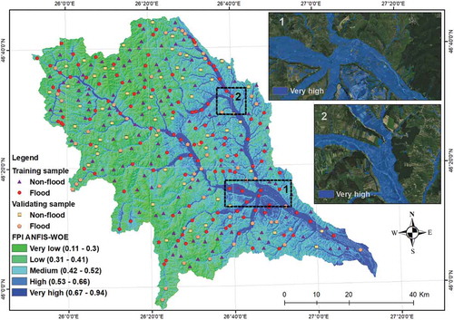 Figure 11. Map of FPIANFIS-WOE values across the Trotuș River basin