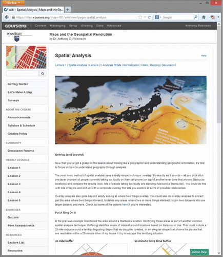 Figure 1 Example course content page from a lesson on spatial analysis.