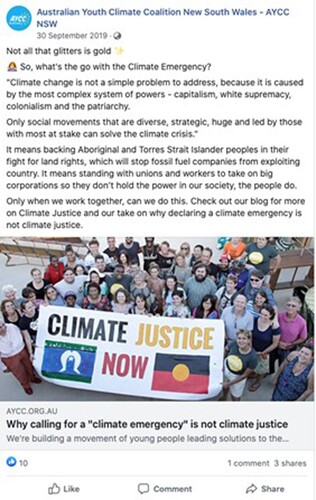 Figure 2. AYCC NSW Climate Emergency blog post, September 2019.