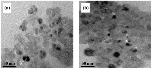 Figure 6. TEM Images of (a) MDAP/BTDA–PI/POSS (3 wt%) (b) MDAP/BTDA–PI/POSS (5 wt%).