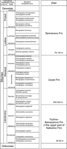 Figure 2. Stratigraphic chart for the Zilair Zone of the southern Urals (from Yakupov et al. Citation2002).