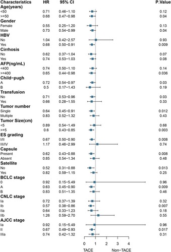 Figure 4 Subgroup analysis of overall survival (OS) stratified by clinicopathological variables related to the prognosis in the matched cohort.
