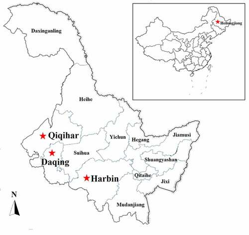 Figure 1. Outbreak of an acute respiratory disease among postweaning calves and feedlot beef cattle on cattle farms located in Heilongjiang Province, Northeast China, in June 2018