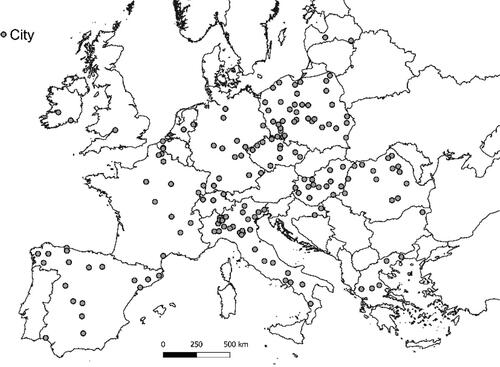 Figure 3. Small and medium European cities considered in the sample.