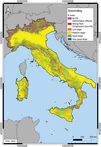 Figure A2. R-Index map of the Italian Peninsula, descending geometry.