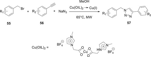 Scheme 5. Synthesis of 1,4-disubstituted 1,2,3-triazoles under microwave conditions.