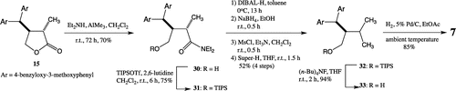 Scheme 3. Synthesis of butanol type 1,7-seco-2,7′-cyclolignane (II).