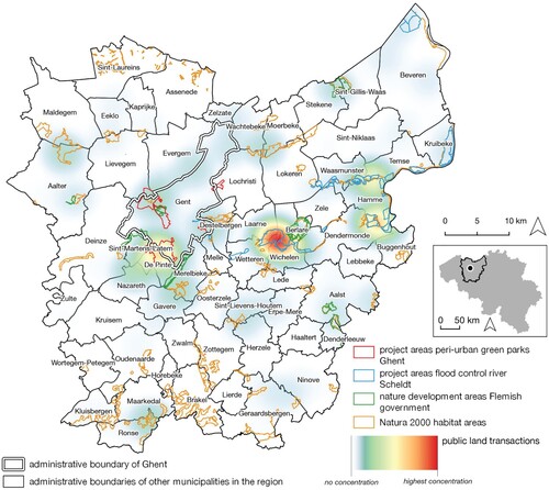 Figure 5. Heat map of public land acquired by all public institutions in green areas during 2010–2020 (weighted by plot area).