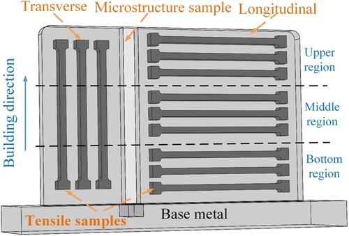 Figure 3. Positions of metallographic structure and tensile testing specimens.