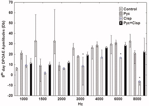 Figure 2. The eighth day DPOAE amplitudes for each group.