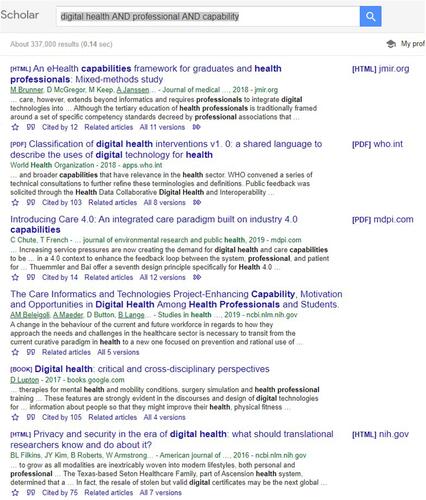 Figure 1 Example of combination of search terms used in scoping literature to identify articles.