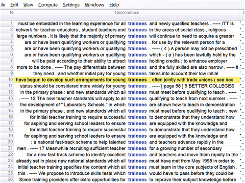 Figure 4. Concordance example “Trainee(s)” in the EP Corpus.