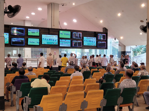 Figure 1. Passing time and trying their luck: elderly men at Singapore Turf Club. Photograph taken by Shaun Lin.