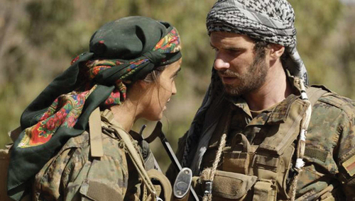 Figure 3. No Man’s Land: during the Syrian conflict, Antoine (Félix Moati, right) goes in search of his sister in Syria. He joins forces with Sarya Dogan (Souheila Yacoub, left), an officer in the YPJ Kurdish Freedom fighters (S01-E04).