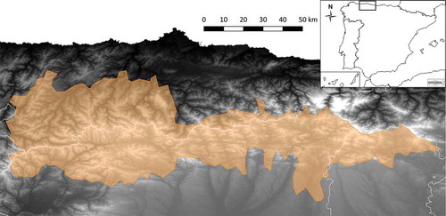 Figure 1. Study area and the distribution of brown bears in the western and eastern sectors of the Cantabrian Mountains, NW Spain.