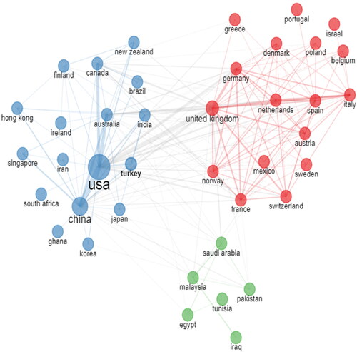 Figure 7. Country collaboration network.Source: Bibliometric Analysis (Biblioshiny).