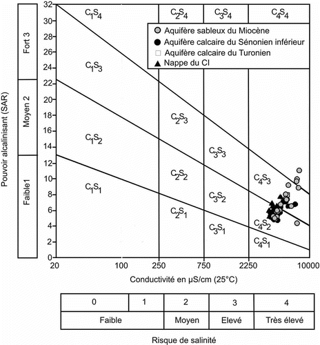 Fig. 13 Evolution du SAR en fonction de la conductivité des eaux souterraines.