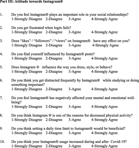 Figure 3 Patil and Pawar’s questionnaire for Instagram Affinity and Aftermath (InstaAA)© recording the Attitude towards Instagram®.