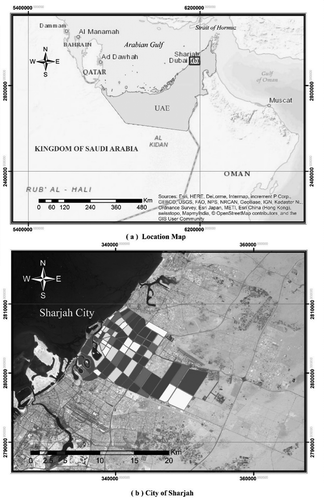 Figure 2. The study area: (a) location map and (b) Sharjah City.